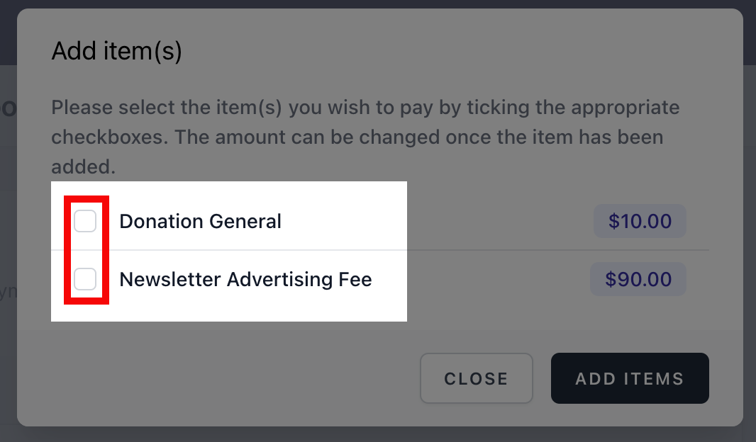 Student Finance - other payment portal - add item - select items.png